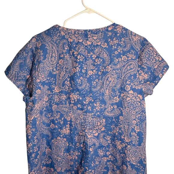 J. Jill Love Linen Blue & Pink Floral Patterned V-Neck Pleated Dress Size XL - Picture 6 of 9